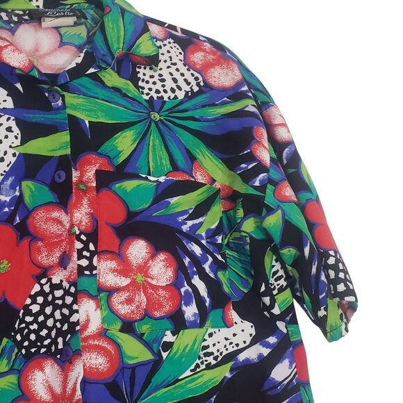 Vintage Womens Tropical Hawaiian Button Down Blouse Size S 80s Beach Nature Bold - Picture 3 of 7